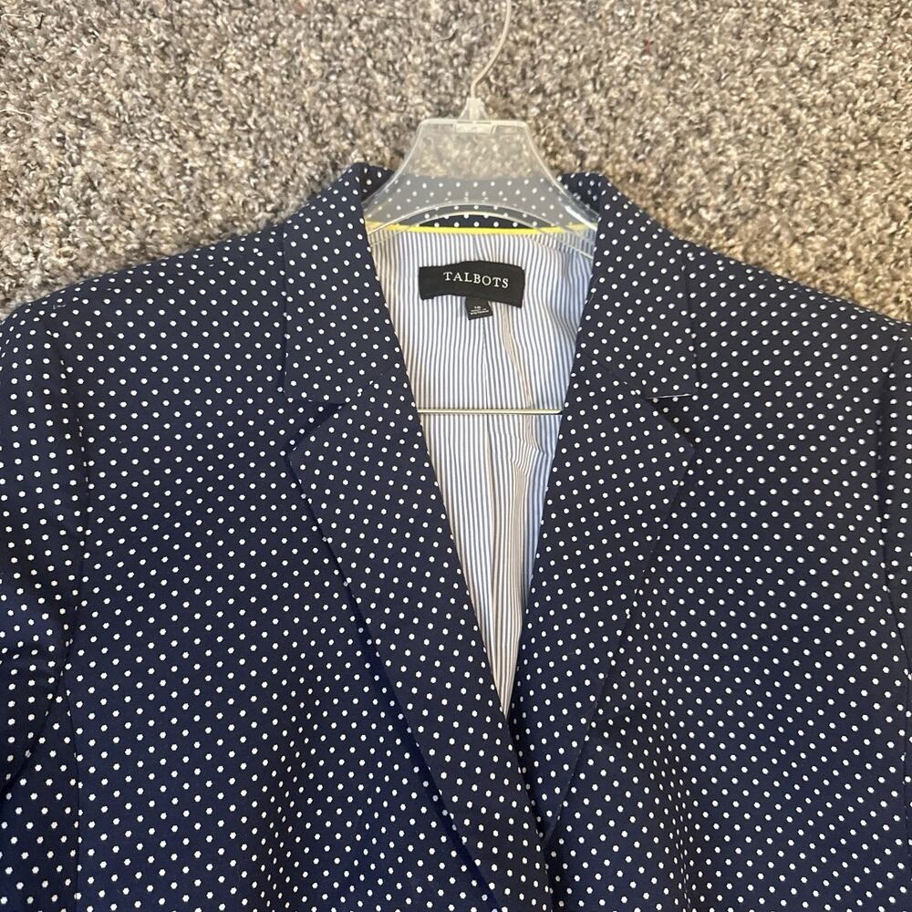 Talbots Navy Blue White Polka Dot Blazer Cotton Blend Size 16 Preppy Career - Picture 2 of 5
